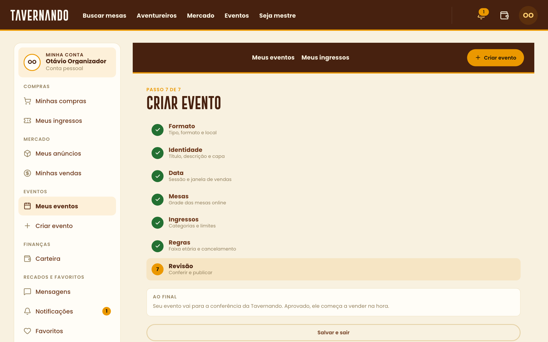 Revisão do evento com o Editar de um bloco e o botão Enviar para aprovação destacados