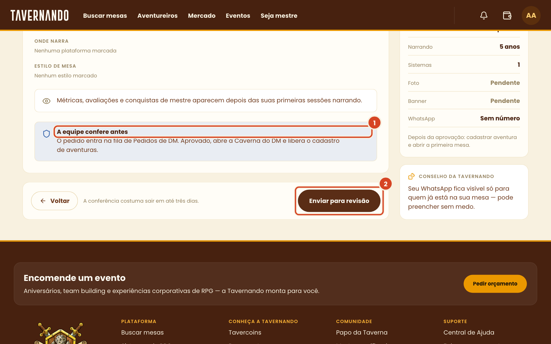 Fim da revisão com o aviso A equipe confere antes e o botão Enviar para revisão destacados