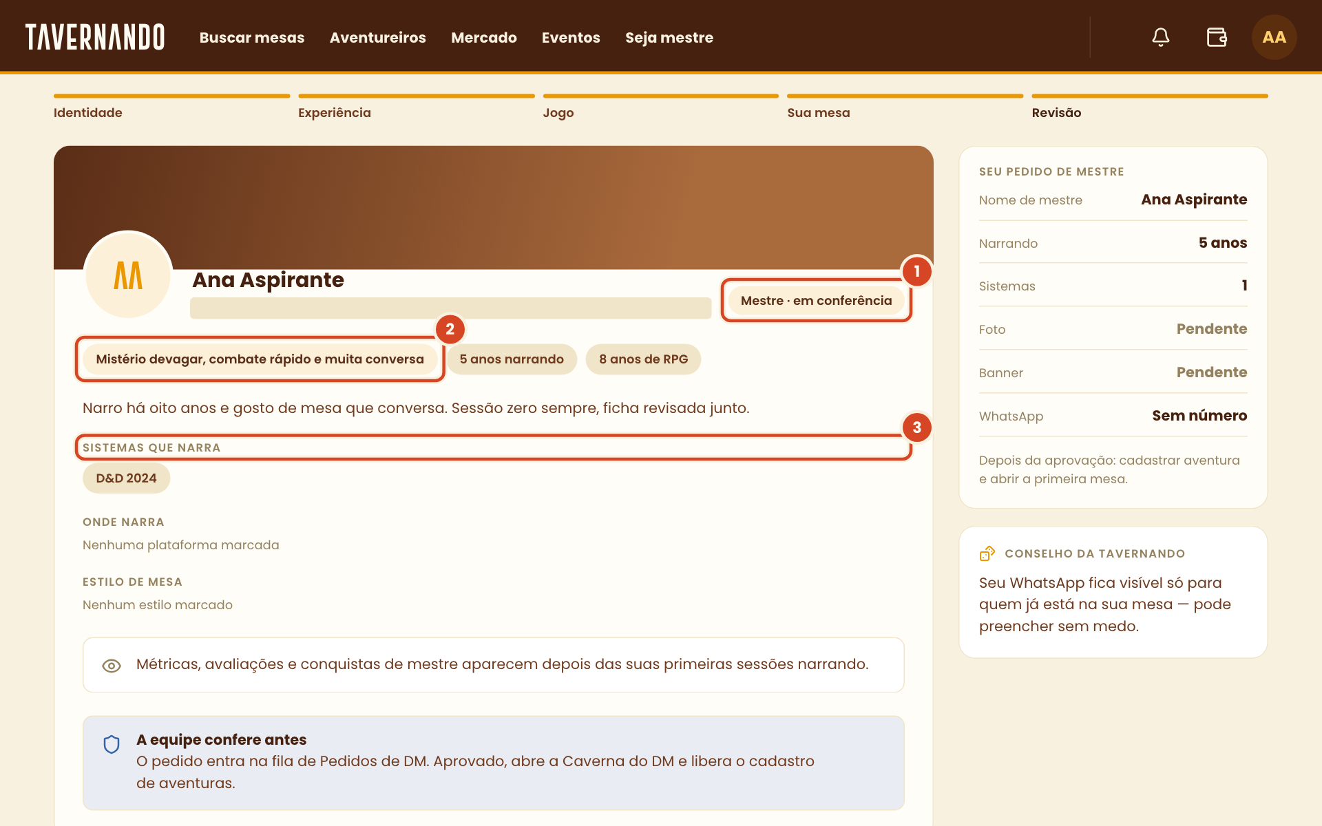 Revisão do pedido com a prévia do perfil de mestre destacada